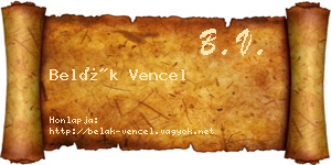 Belák Vencel névjegykártya